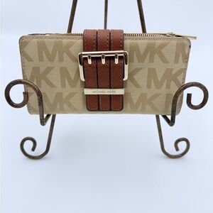MK Signature Tan and Brown Logo Wallet- EUC